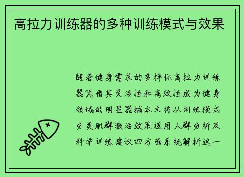 高拉力训练器的多种训练模式与效果