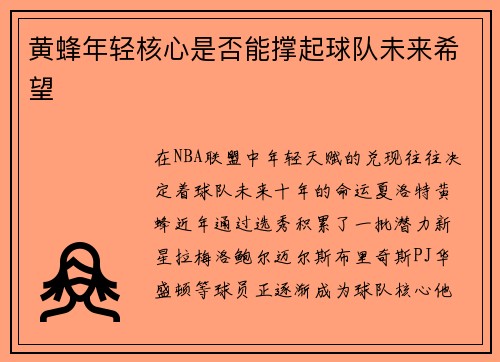 黄蜂年轻核心是否能撑起球队未来希望