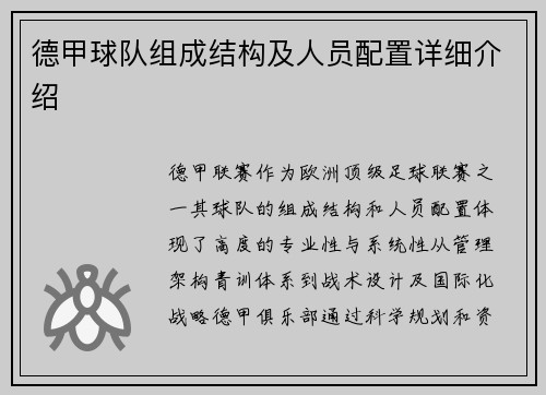 德甲球队组成结构及人员配置详细介绍